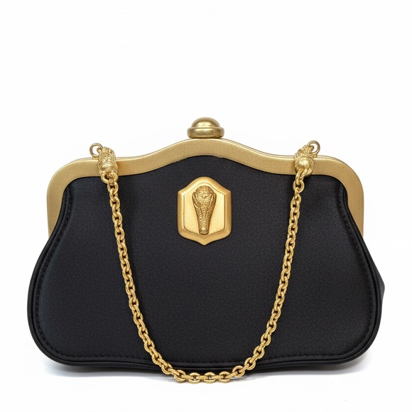 Chic Black satin with Gold alligator accents Women's Clutch - Picture 2 of 7